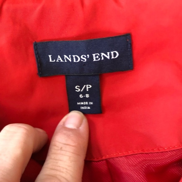 Lands' End Lined Red Trench Coat with High Collar and Hood - Picture 13 of 14